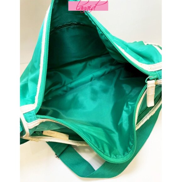 VINTAGE Puma Shoulder Bag Crossbody Green Ivory Bookbag Gym Weekend Zip Tote - Picture 7 of 15